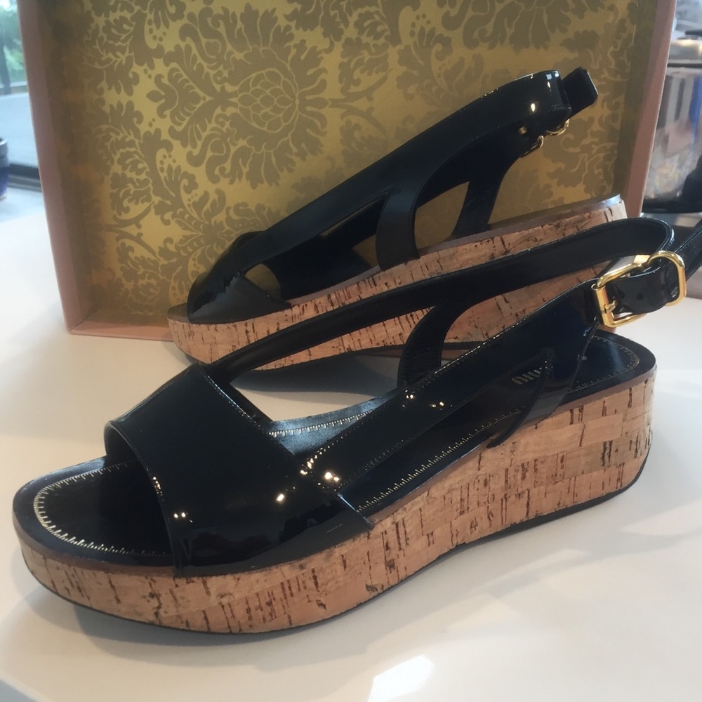 Patent leather Miu Miu Black cork sandals